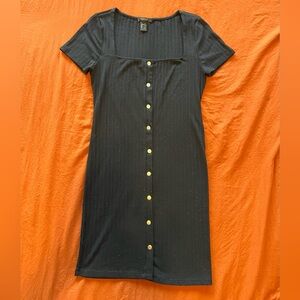Forever 21 Black Midi Dress with Gold Buttons